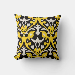 Modern bold black yellow ikat tribal pattern cushion