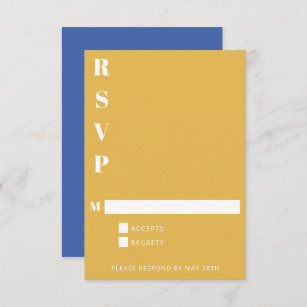 Modern Bold Blue and Yellow Simple Vertical RSVP Card