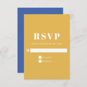 Modern Bold Blue and Yellow Vertical Wedding RSVP Card