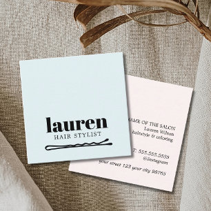 Modern Bold Blue Black Bold Bobby Pin Hair Square Business Card
