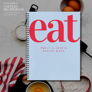 Modern Bold Blue Couples Engagement Gift Recipe Notebook