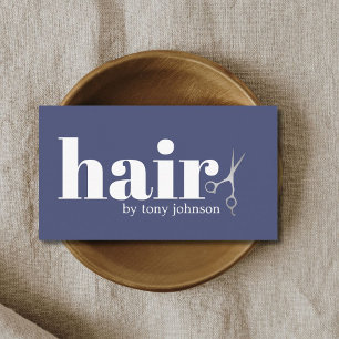 Modern Bold Blue Faux Silver Scissors Hairdresser Business Card
