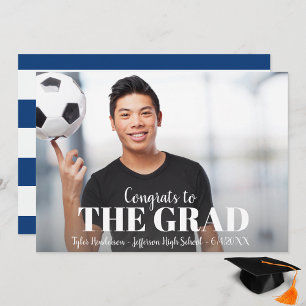 Modern Bold Blue Stripe Graduation Photo Party Invitation