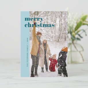 Modern Bold Blue & Teal Merry Christmas Photo Holiday Card