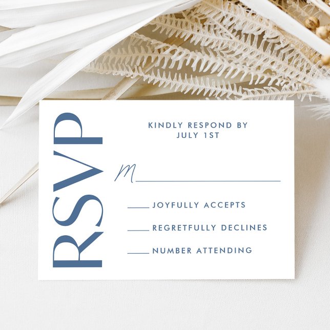 Modern Bold Blue Typography Wedding RSVP Card (Creator Uploaded)