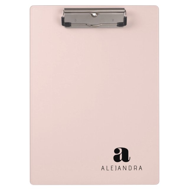 Modern Bold Blush Pink Monogram Name Clipboard (Front)