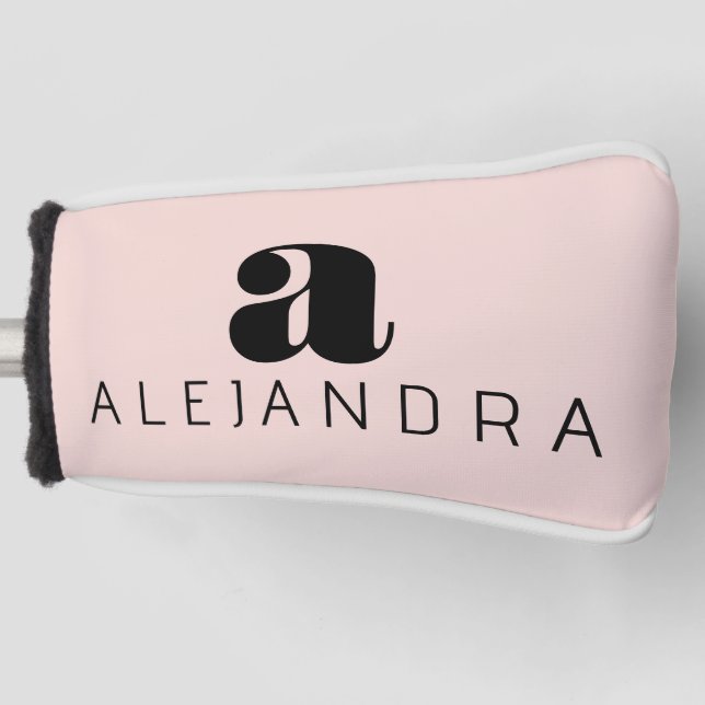 Modern Bold Blush Pink Monogram Name Golf Head Cover (Front)
