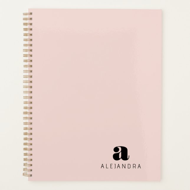 Modern Bold Blush Pink Monogram Name Planner (Front)