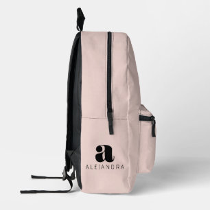 Modern Bold Blush Pink Monogram Name Printed Backpack