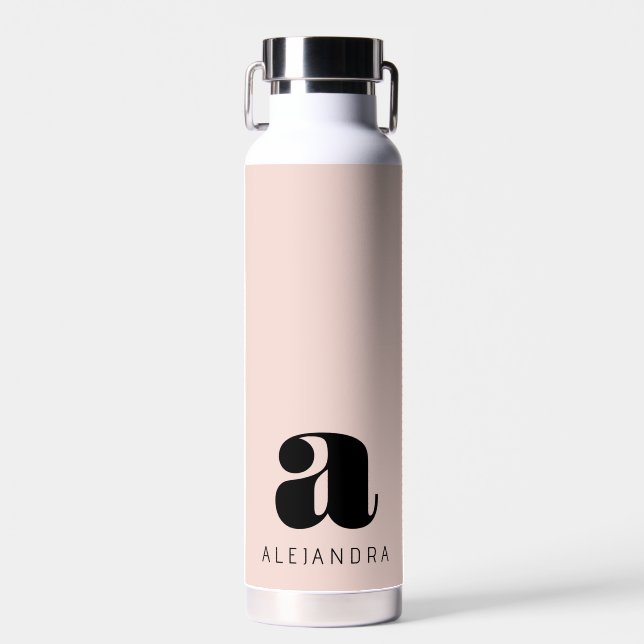 Modern Bold Blush Pink Monogram Name Water Bottle (Front)