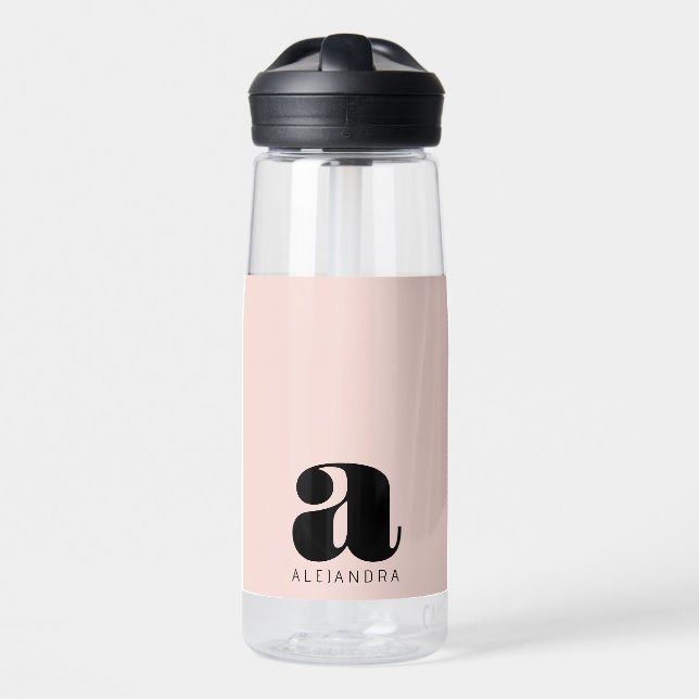 Modern Bold Blush Pink Monogram Name Water Bottle (Front)