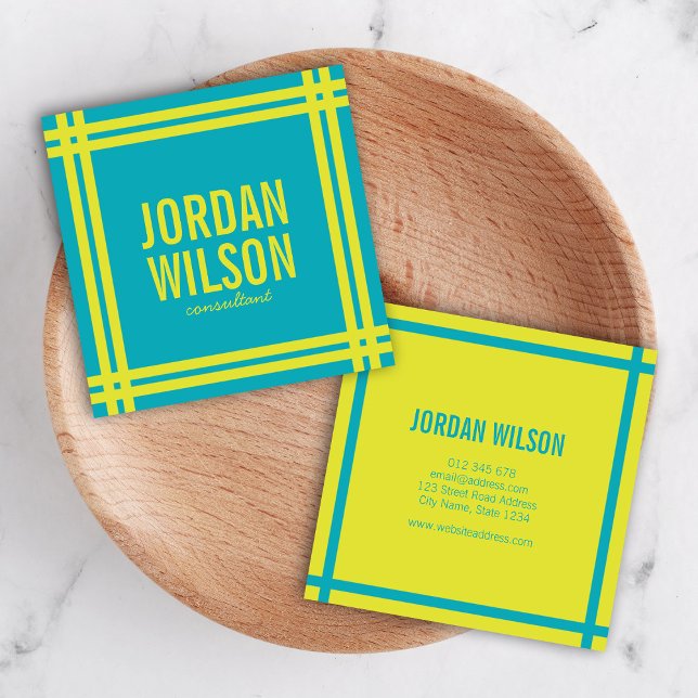 Modern Bold Border Vibrant Blue and Green Square Business Card (Creator Uploaded)