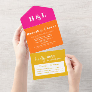 Modern, Bold Bright All In One Wedding Invitation