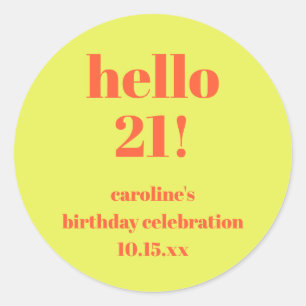 Modern Bold Bright Chartreuse 21st Birthday Custom Classic Round Sticker