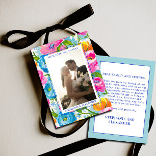 Modern Bold Bright Colourful Floral Photo Wedding Thank You Card