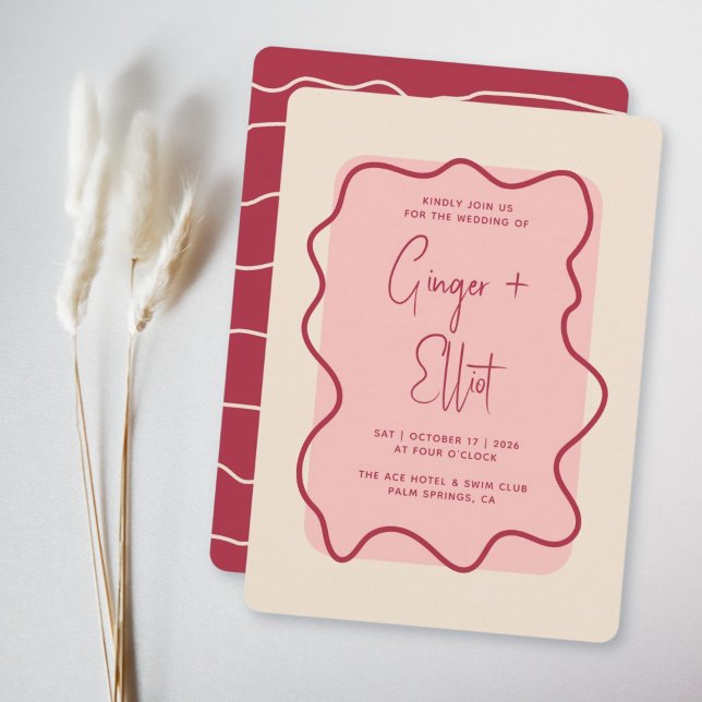 Modern Bold Bright Frame Magenta Pink Wedding Invitation (Creator Uploaded)