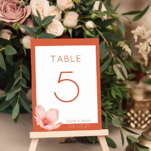 Modern bold Bright orange wedding Table Number