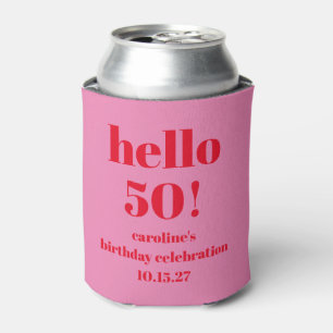 Modern Bold Bright Pink Red 50th Birthday Custom Can Cooler