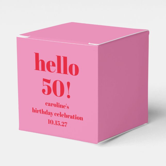 Modern Bold Bright Pink Red 50th Birthday Custom Favour Box (Front Side)