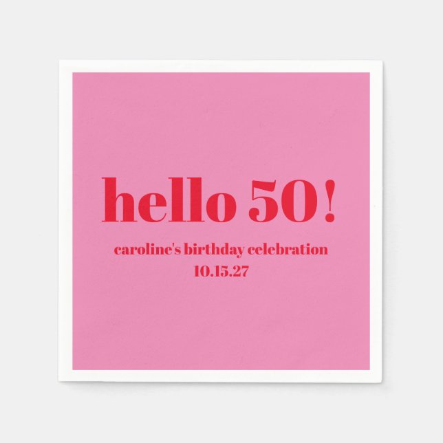 Modern Bold Bright Pink Red 50th Birthday Custom Napkin (Front)