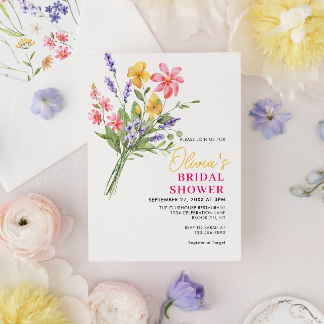 Modern Bold Bright Wild Flowers Bridal Shower Invitation (Creator Uploaded)