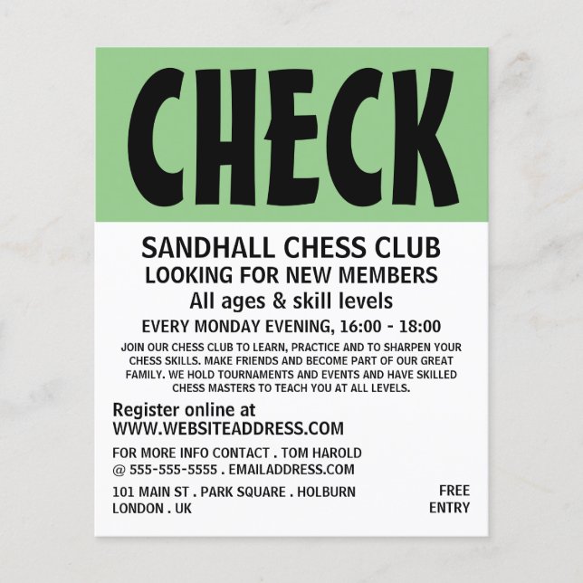 Modern Bold, Chess Club Advertising Flyer (Front)