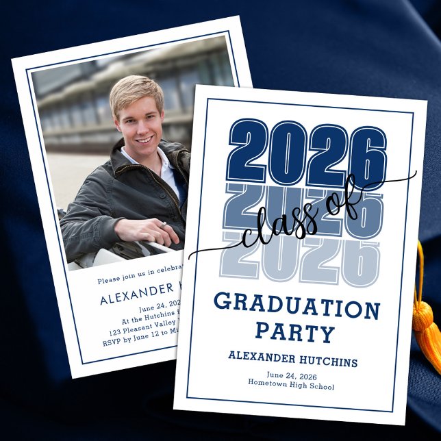 Modern Bold Class 2026 Navy Blue Graduation Party Invitation (Creator Uploaded)
