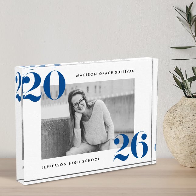 Modern Bold Class of 2026 Blue Graduation Photo Block (Creator Uploaded)
