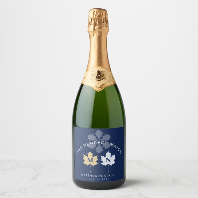 Modern Bold Cobalt Blue Gold Wedding Wine Sparkling Wine Label (Front)