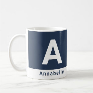 Modern bold colorblock navy blue personalised name coffee mug
