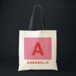 Modern bold colorblock pink personalised name tote bag<br><div class="desc">Modern bold colorblock girly pink and red personalised name. With space for initials and name. Colours can be changed.</div>