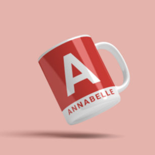 Modern bold colorblock red personalised name coffee mug