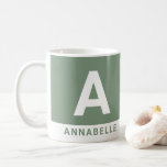 Modern bold colorblock sage green personalised coffee mug<br><div class="desc">Modern bold colorblock girly sage green personalised name. With space for initials and name. Colours can be changed.</div>