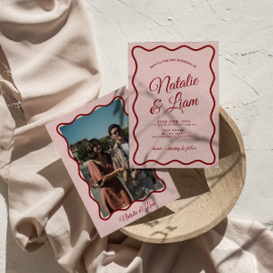 Modern Bold Colourful Retro Funky Photo Wedding Invitation