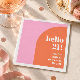 Modern Bold Cute Pink Orange 21st Birthday Custom Napkin