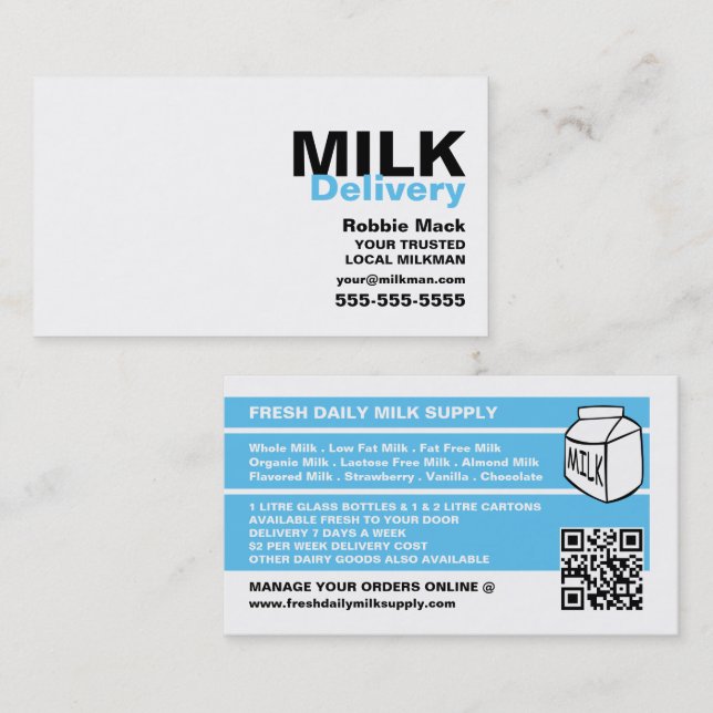 Modern & Bold Design, Milkman/Woman Delivery Business Card (Front/Back)