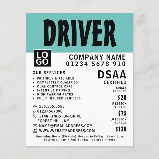 Modern Bold Driving School, Instructor Advertising Flyer (Front)