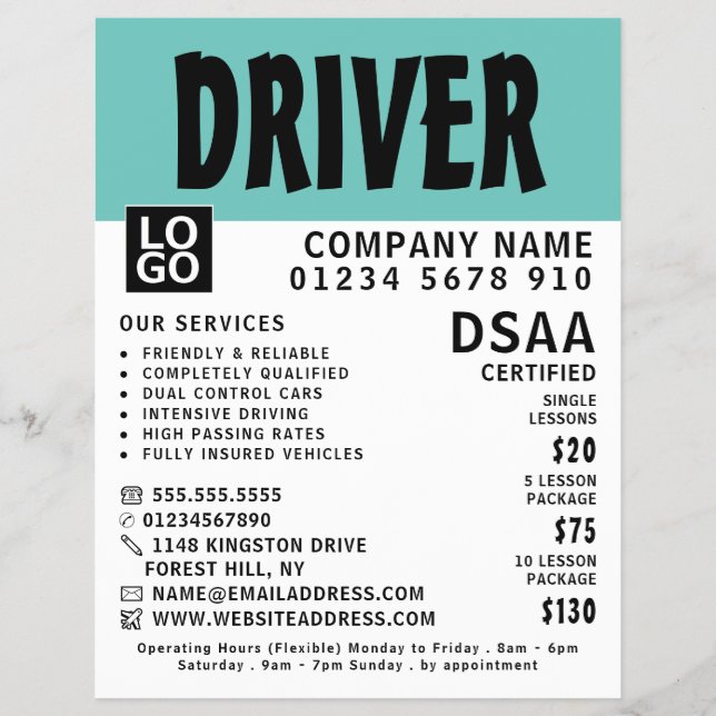 Modern Bold Driving School, Instructor Advertising Flyer (Front)