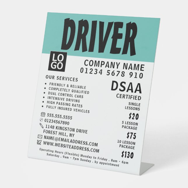 Modern Bold Driving School, Instructor Advertising Pedestal Sign (Front)