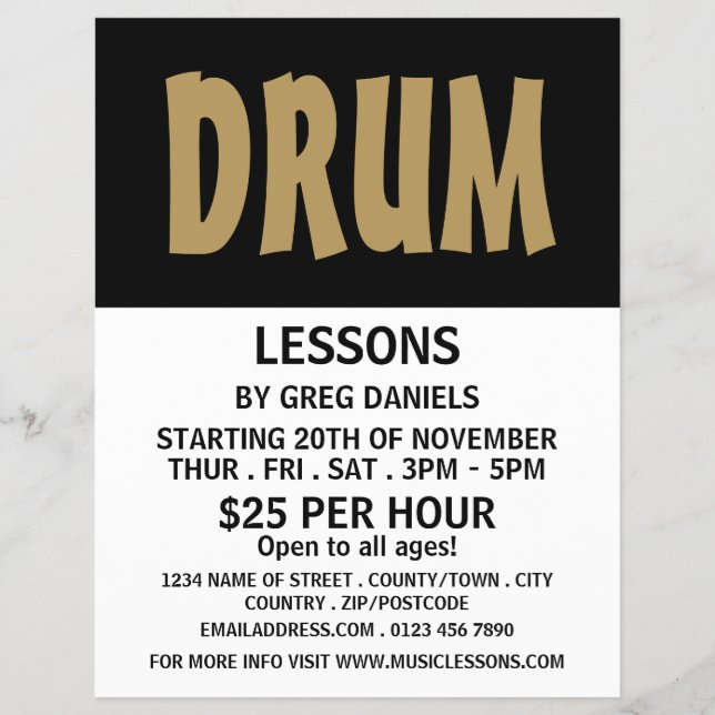 Modern Bold, Drum Lessons Advertising Flyer (Front)