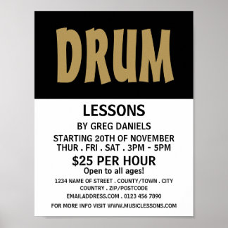 Modern Bold, Drum Lessons Advertising Poster