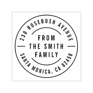 Modern Bold Family Name & Round Return Address Self-inking Stamp
