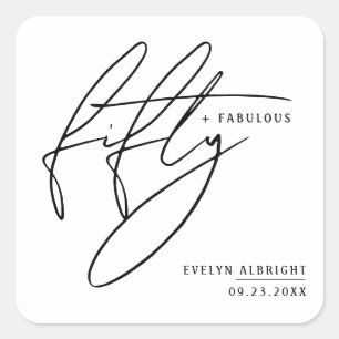 Modern Bold Fifty and Fabulous 50th Birthday Party Square Sticker