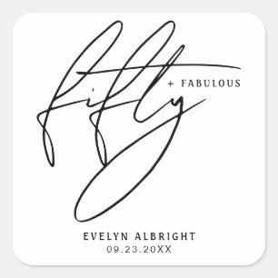 Modern Bold Fifty and Fabulous 50th Birthday Party Square Sticker