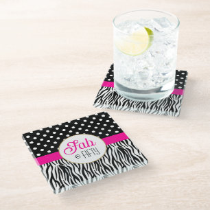 Modern Bold Fifty & Fabulous 50th Birthday Glass Coaster