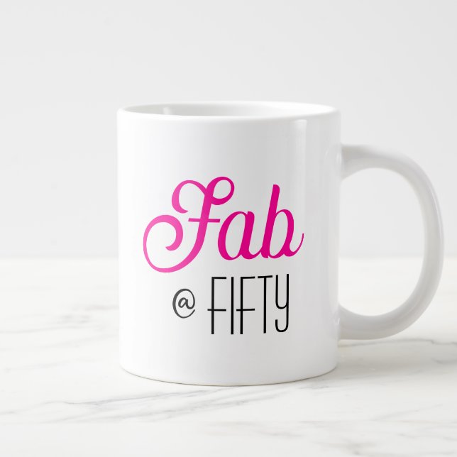 Modern Bold Fifty & Fabulous 50th Birthday Large Coffee Mug (Right)