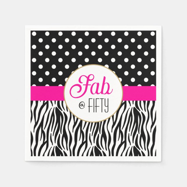 Modern Bold Fifty & Fabulous 50th Birthday Napkin (Front)