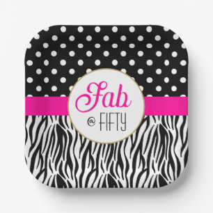 Modern Bold Fifty & Fabulous 50th Birthday Paper Plate