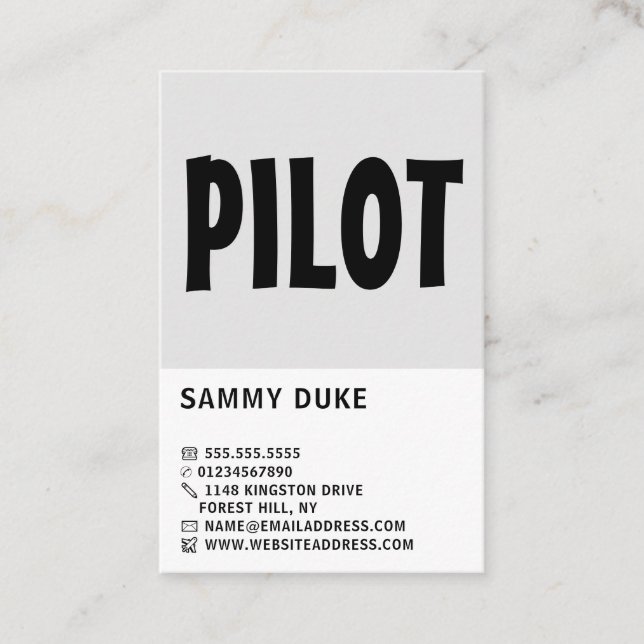 Modern Bold, Flight Steward & Pilot Business Card (Front)