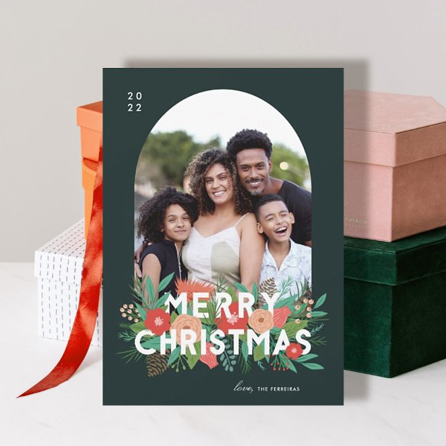 Modern Bold Floral Merry Christmas Arch Photo Holiday Card (Creator Uploaded)